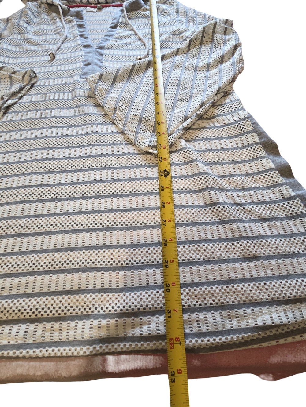 Saint Tropez West Striped Hooded Pullover Dress — White & Gray - Picture 4 of 11